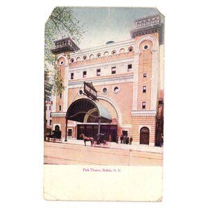 Vintage 1910 Postcard Park Theatre Buffalo NY Horses Carriages Historic Building